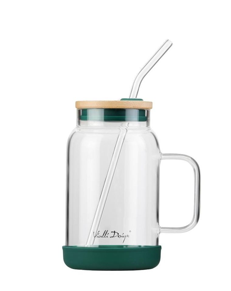Vialli Design, słoik ze słomką, 600 ml, zielony Fuori