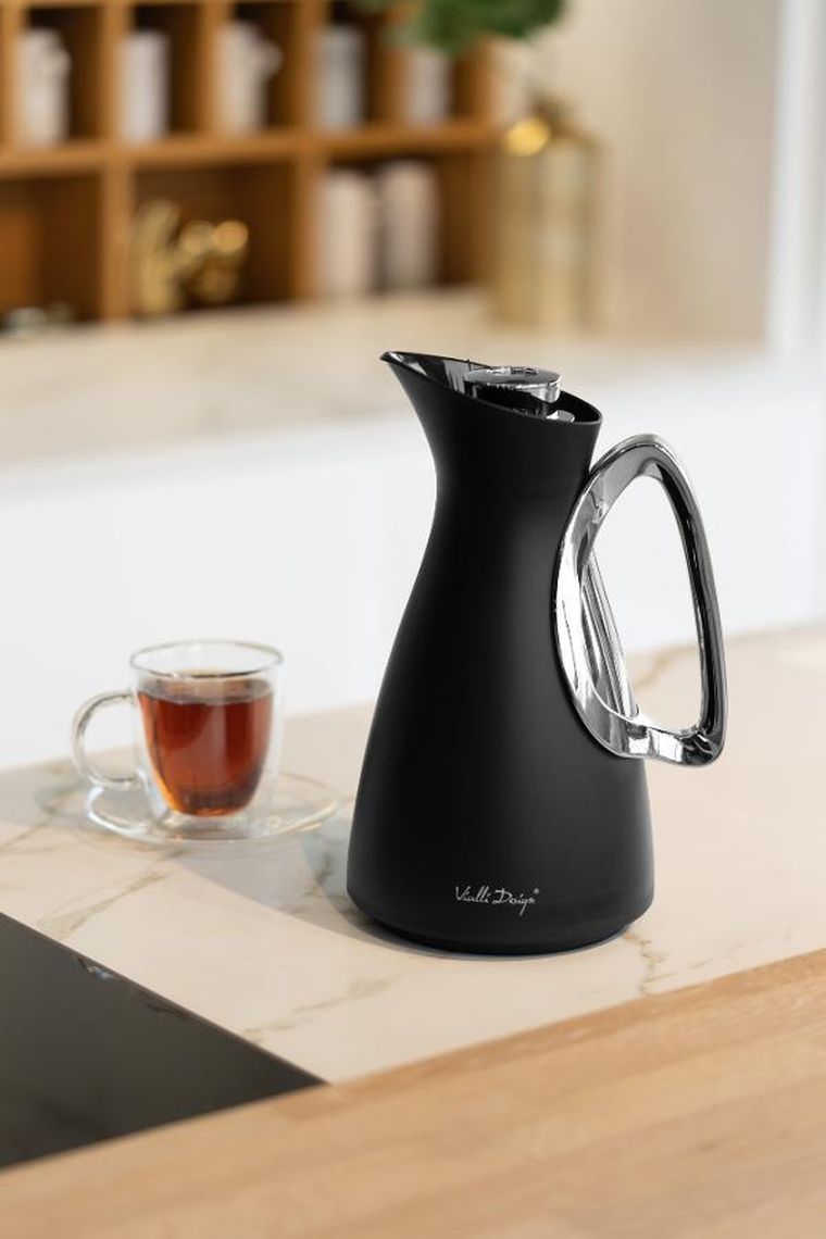 Vialli Design, termos z wkładem szklanym Alessia, 1l, czarno-srebrny