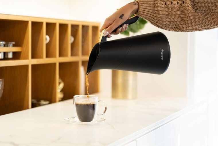 Vialli Design, termos z wkładem szklanym Soho, 1l, czarno-złoty