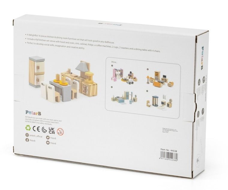 Viga, PolarB, zestaw mebelków do domku dla lalek kuchennch z jadalnią
