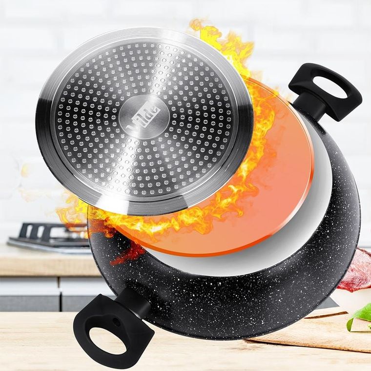 Vilde, Black line, patelnia granitowa głęboka ze szklaną pokrywką, 28 cm, 3,5 l