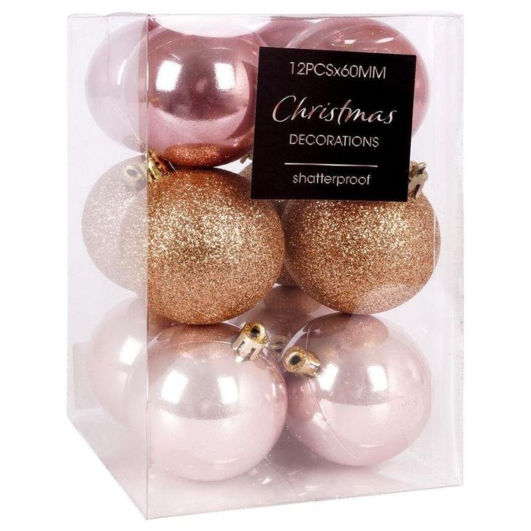 Vilde, bombki choinkowe nietłukące, różowe, 12 szt., 6 cm