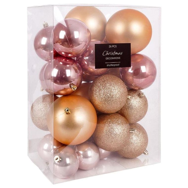 Vilde, bombki choinkowe nietłukące, różowe złote, 26 szt., 6-10 cm