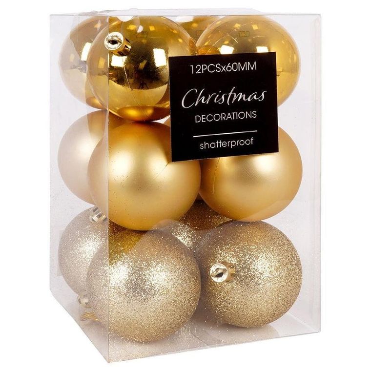 Vilde, bombki choinkowe nietłukące, złote, 12 szt., 6 cm