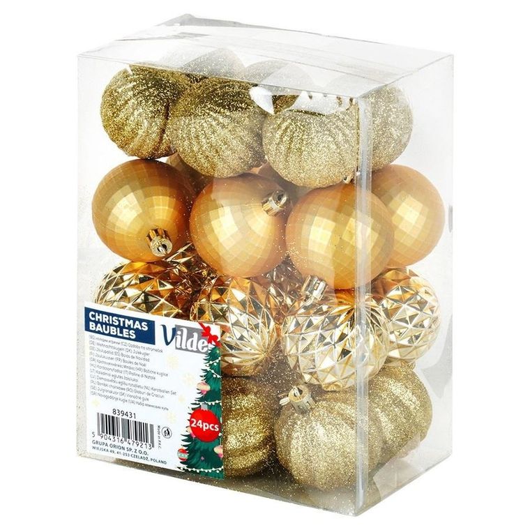 Vilde, bombki choinkowe, nietłukące, złote, 5 cm, 24 szt.