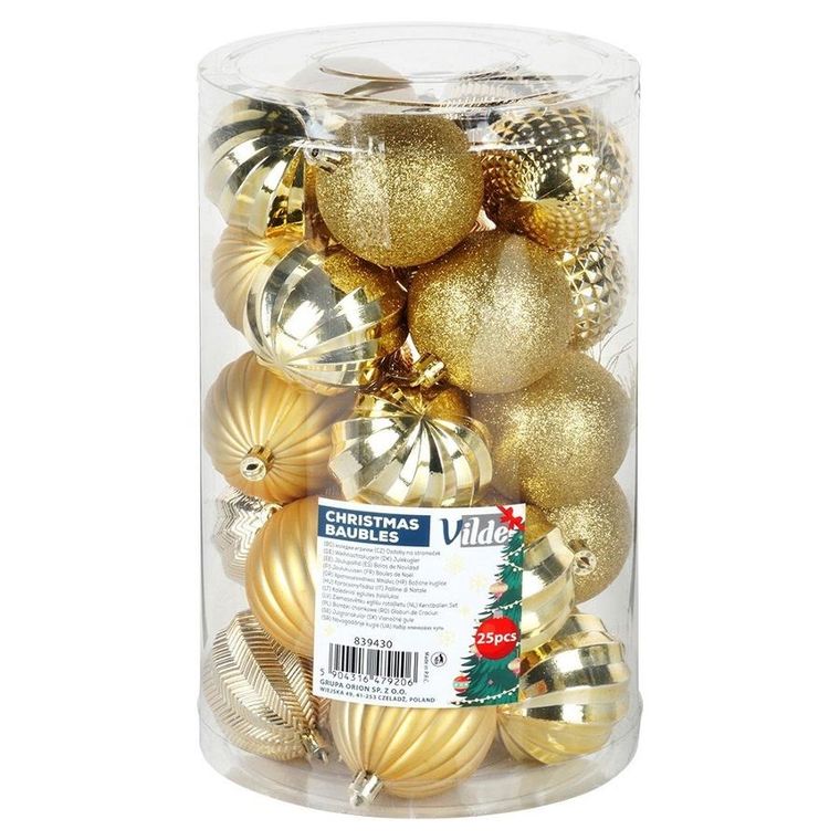 Vilde, bombki choinkowe, nietłukące, złote, 6 cm, 25 szt.