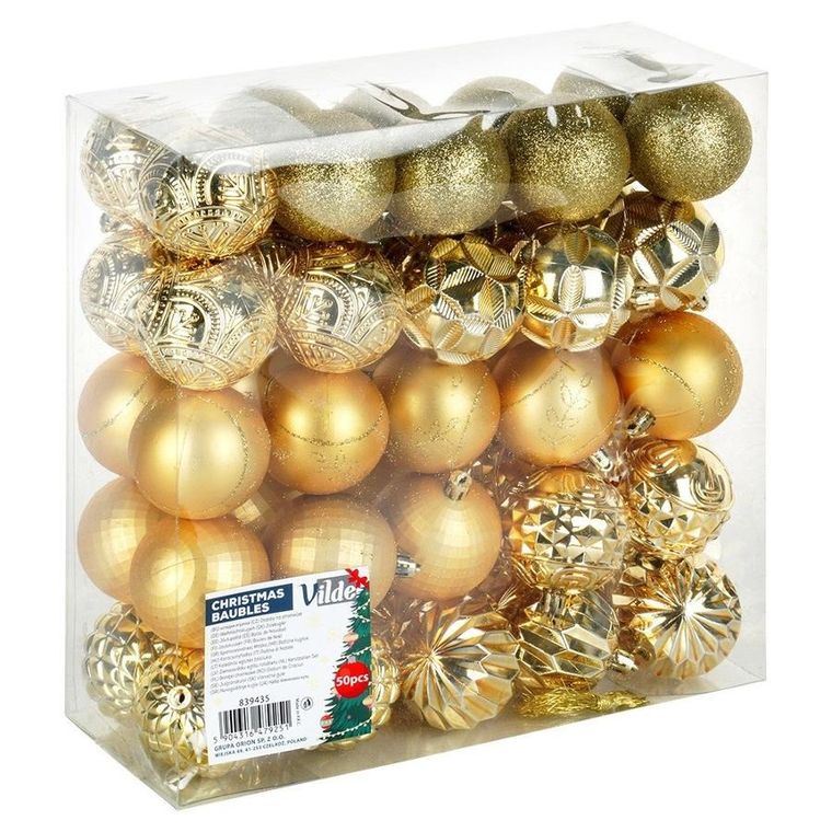 Vilde, bombki choinkowe, nietłukące, złote, 6 cm, 50 szt.