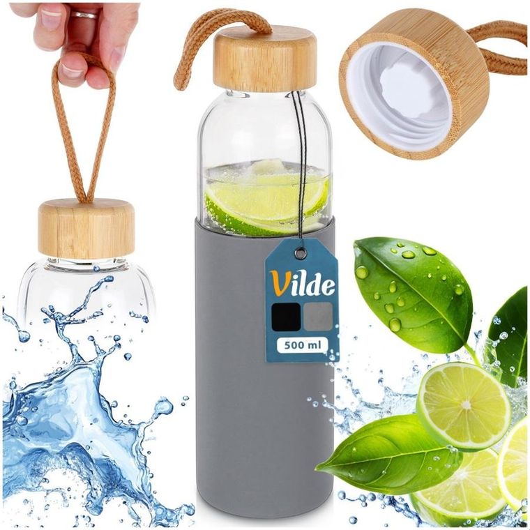 Vilde, butelka na wodę szklana z silikonowym pokrowcem, 500 ml