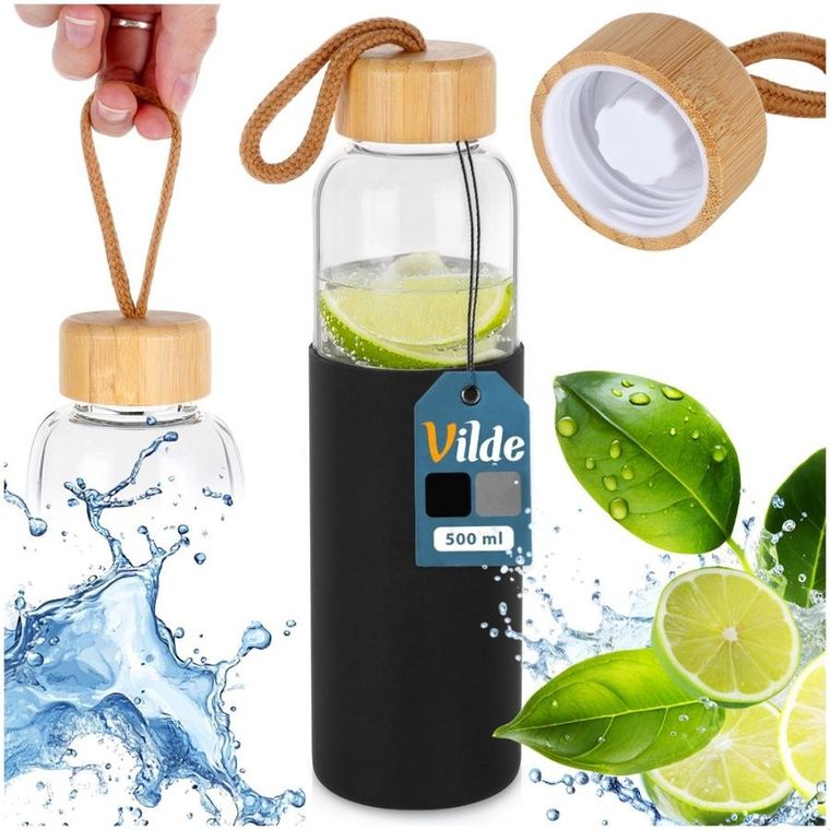 Vilde, butelka na wodę szklana z silikonowym pokrowcem, 500 ml