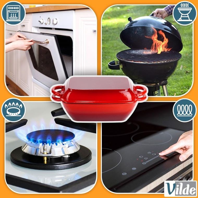 Vilde, Cast Enamel, brytfanna żeliwna emaliowana z pokrywką 2w1, 3,5l
