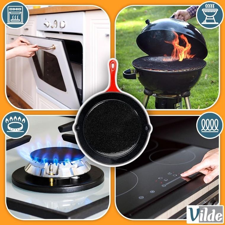 Vilde, Cast Enamel, patelnia żeliwna emaliowana z silikonową nakładką, 30 cm