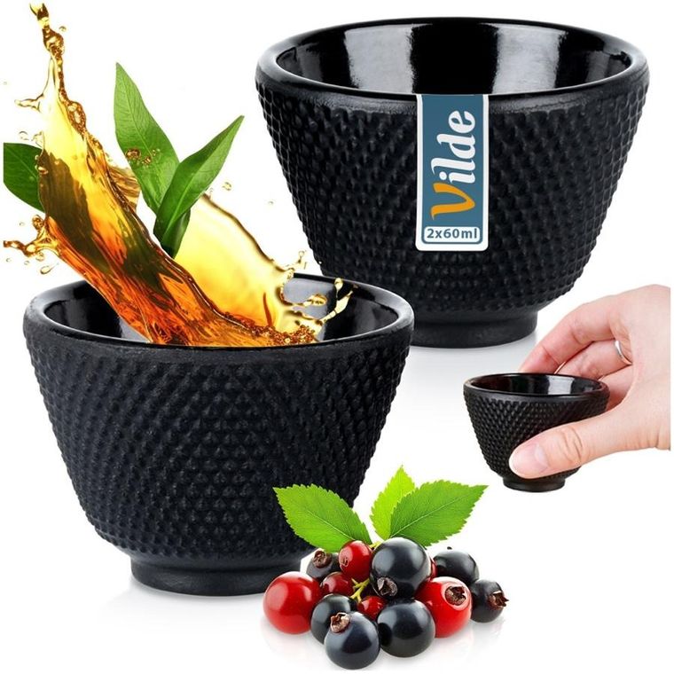 Vilde, Cast Line, czarki do herbaty żeliwne emaliowane, 60 ml, 2 szt.