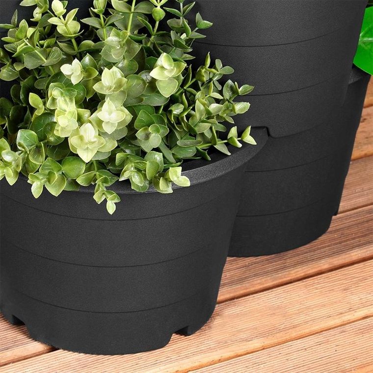 Vilde, doniczka ogrodowa plastikowa, czarna kaskadowa, 4 szt.