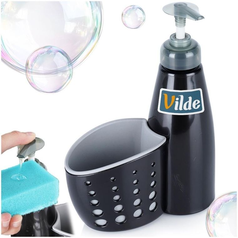 Vilde, dozownik płynu do naczyń z pojemnikiem na gąbkę, czarny, 370 ml