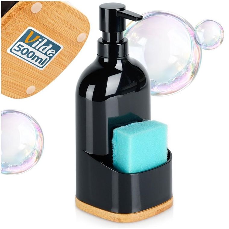 Vilde, dozownik płynu do naczyń z pojemnikiem na gąbkę, czarny, 500 ml