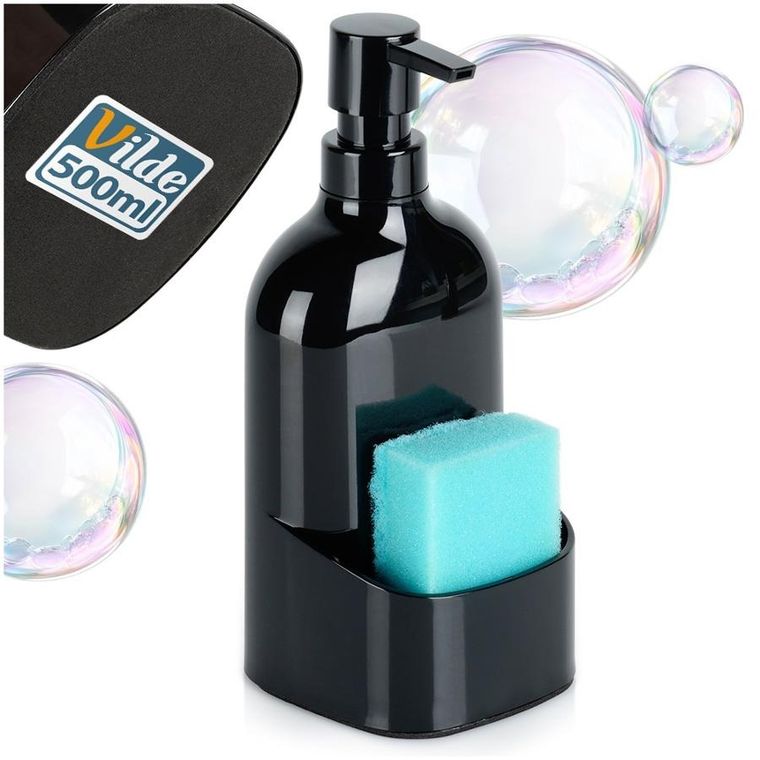 Vilde, dozownik płynu do naczyń z pojemnikiem na gąbkę, czarny, 500 ml