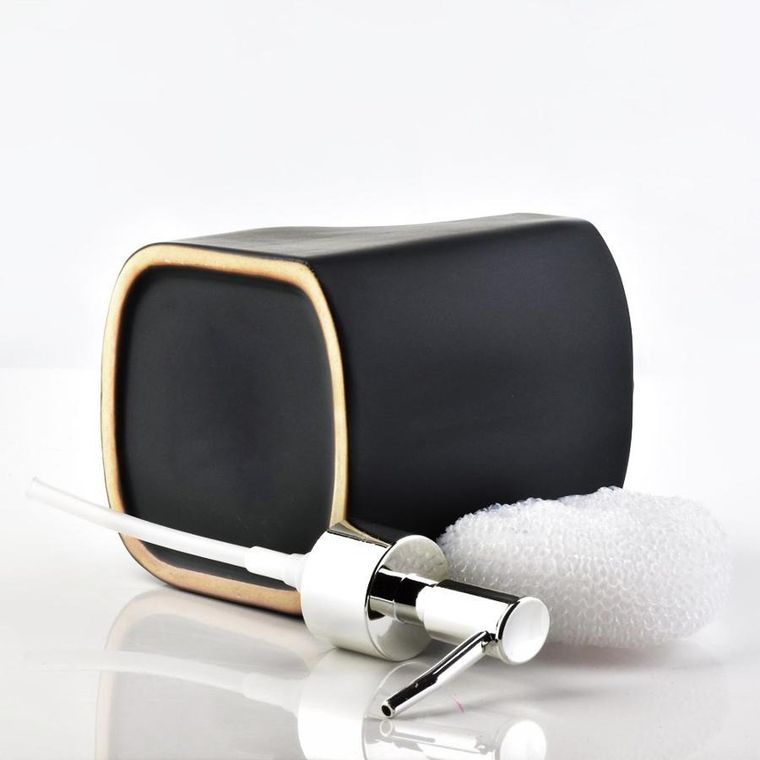 Vilde, dozownik płynu do naczyń z pojemnikiem na gąbkę i z gąbką ceramiczny, czarny, 400 ml