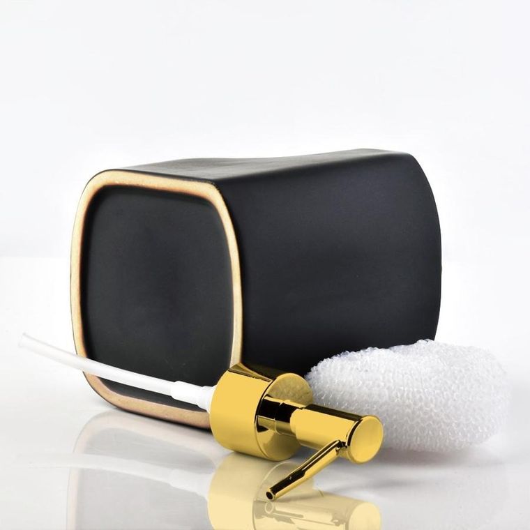 Vilde, dozownik płynu do naczyń z pojemnikiem na gąbkę i z gąbką ceramiczny, czarny, 400 ml