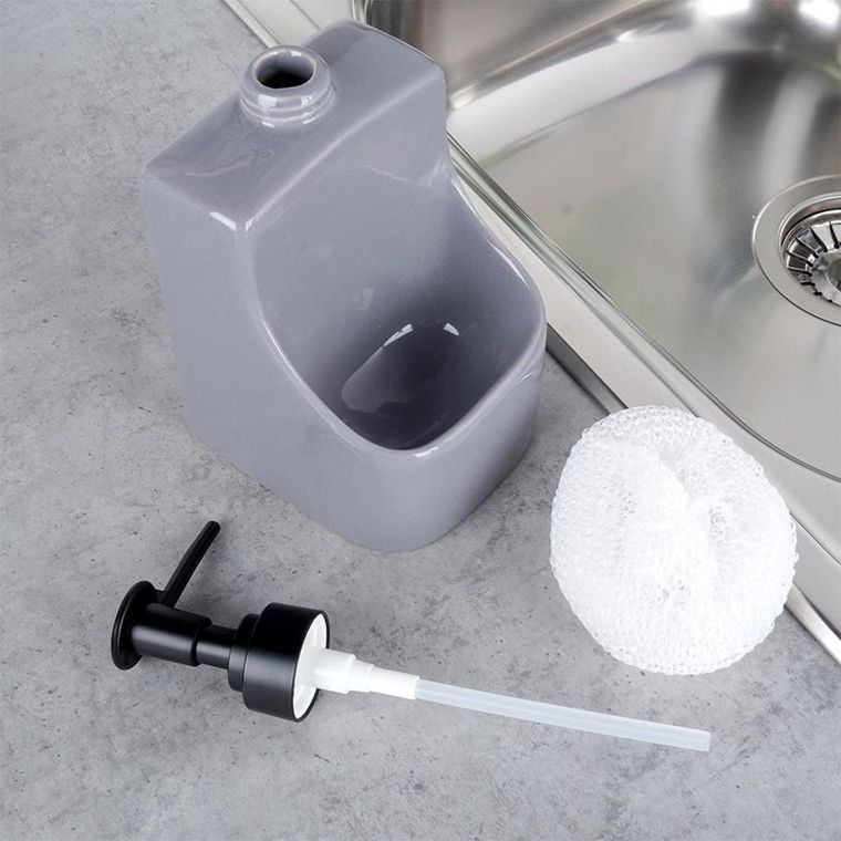 Vilde, dozownik płynu do naczyń z pojemnikiem na gąbkę i z gąbką ceramiczny, szary, 400 ml