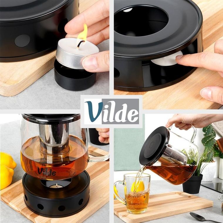 Vilde, dzbanek z zaparzaczem do herbaty, szklany, żaroodporny z podgrzewaczem, 1,5l