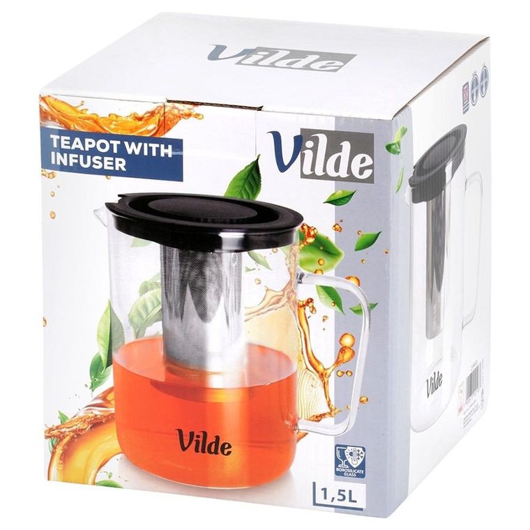 Vilde, dzbanek z zaparzaczem do herbaty, żaroodporny, szklany, 1,5 l
