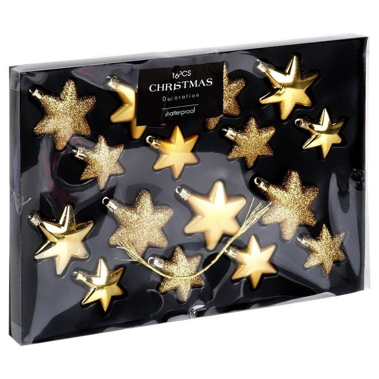 Vilde, Gwiazdki, bombki choinkowe nietłukące, złote, 6/5 cm, 16 szt.