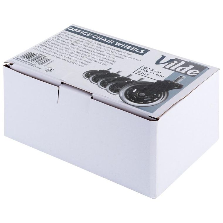 Vilde, kółka do fotela kauczukowe, 7,5 cm/11 mm, 5 szt.