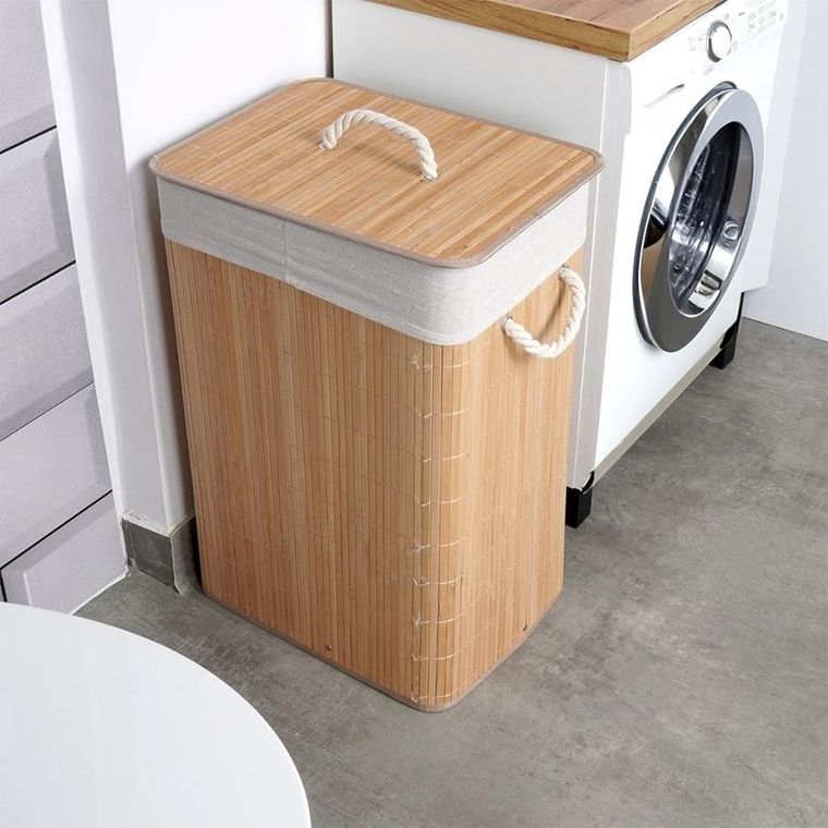 Vilde, kosz na pranie bambusowy beżowy, 70 l