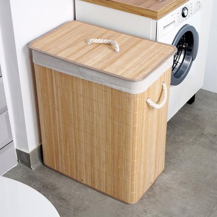 Vilde, kosz na pranie bambusowy beżowy, 90 l