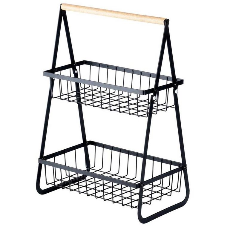 Vilde, koszyk na owoce, metalowy, 2-poziomowy, czarny