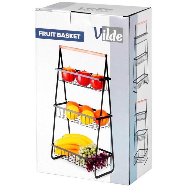 Vilde, koszyk na owoce metalowy, 3-poziomowy, czarny