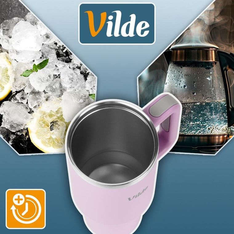 Vilde, kubek termiczny z uchwytem, stalowy, różowy, 1,2l