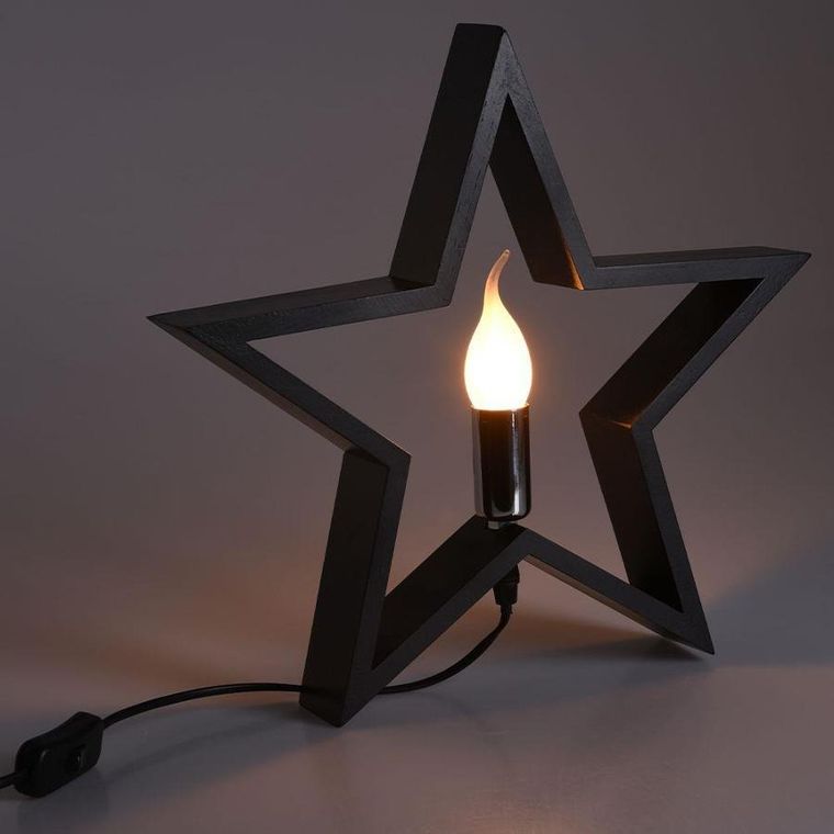 Vilde, lampa stołowa, gwiazda drewniana, czarna, 36.5-5.5-34.5 cm