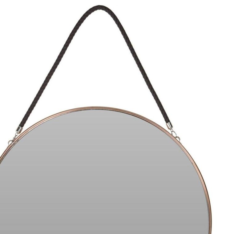 Vilde, lustro ścienne okrągłe, do zawieszenia, miedziane, metalowa rama, 38 cm