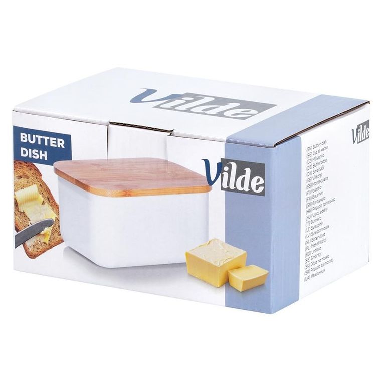 Vilde, maselniczka stalowa, biała z bambusową pokrywką