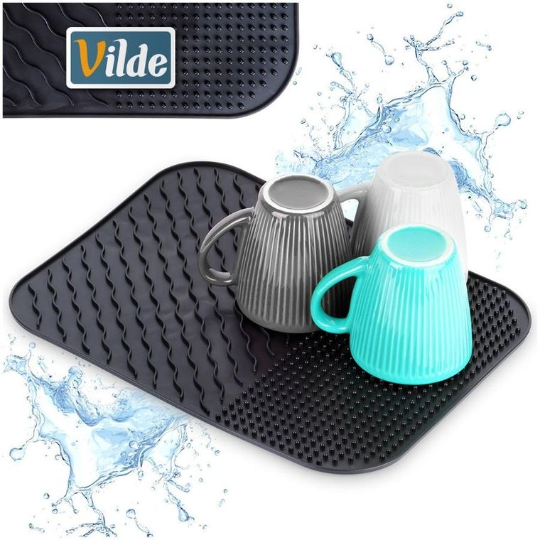 Vilde, mata do suszenia naczyń, silikonowa, czarna, 34-26,5 cm