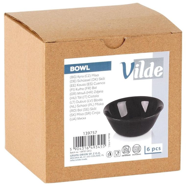 Vilde, miseczki szklane, czarne, 300 ml, 6 szt.