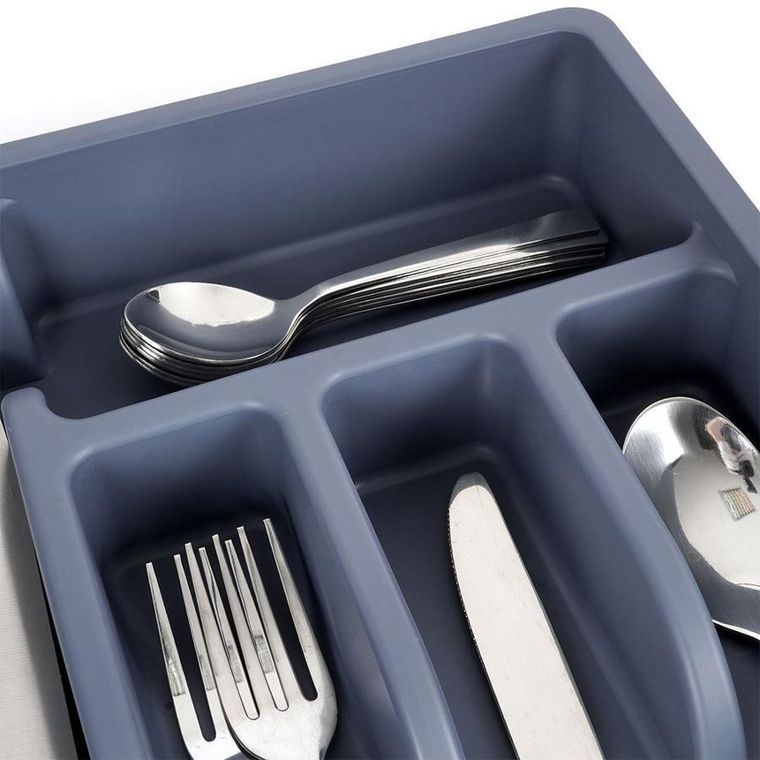 Vilde, organizer na sztućce do szuflady, szary, 5 przegródek, 36-25,5-5,5 cm