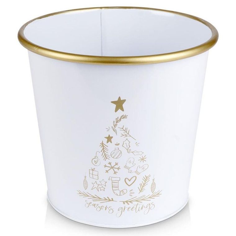 Vilde, osłonka doniczka, metalowa, biała złota, świąteczna, 16.5-15.5 cm