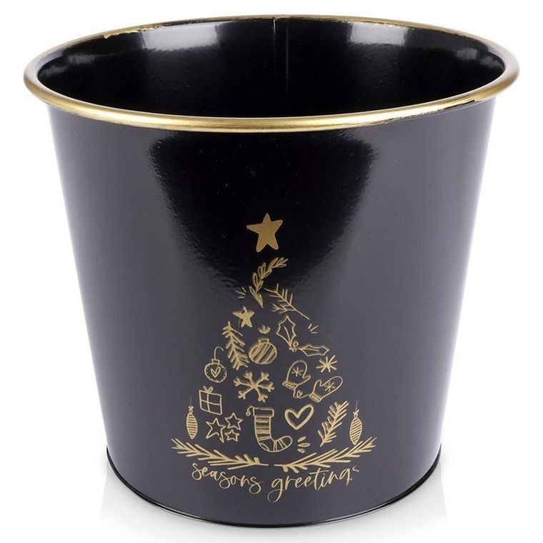 Vilde, osłonka doniczka, metalowa, czarna złota, świąteczna, 20.5-18 cm