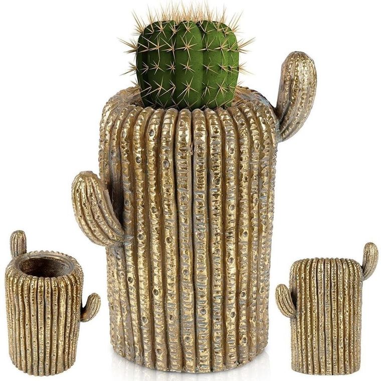 Vilde, osłonka na doniczkę, złota kaktus, 34.5 cm