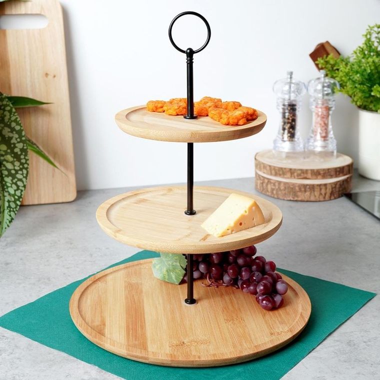 Vilde, patera bambusowa, 3-piętrowa, 34 cm