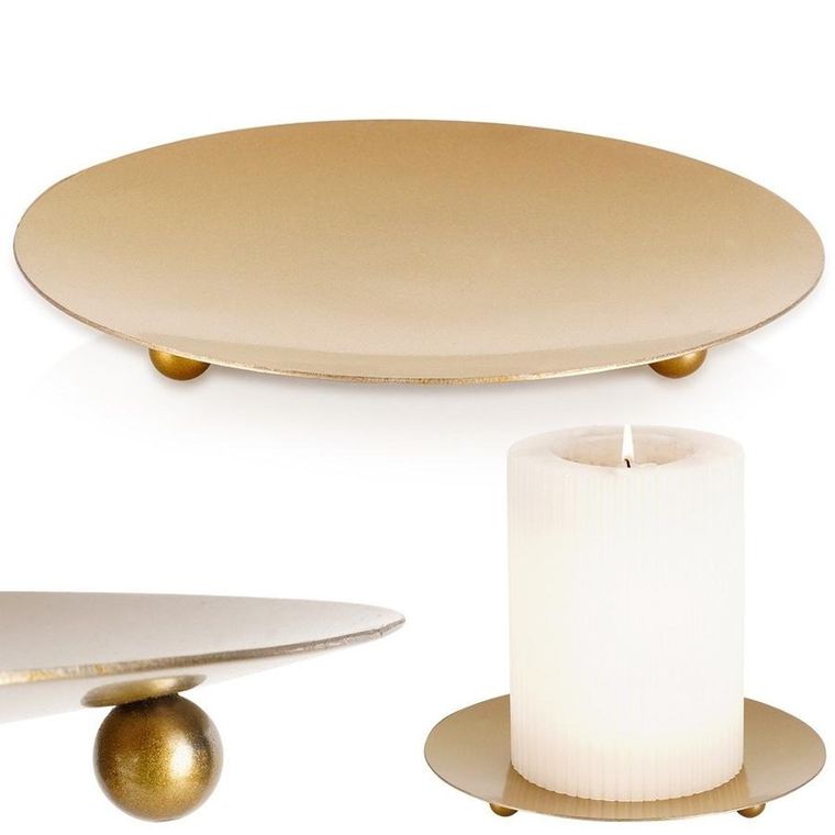 Vilde, podstawka pod świece, metalowa, złota, 12 cm