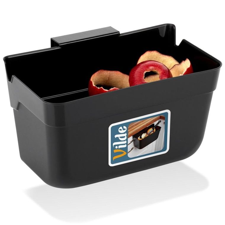 Vilde, pojemnik na obierki na drzwi, czarny, 2,5l, 22,5-15-13,5 cm