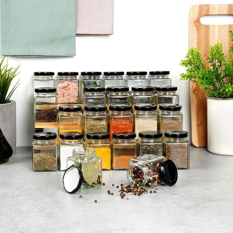 Vilde, pojemnik na przyprawy, szklany, 100 ml, 24 szt. + 90 naklejek