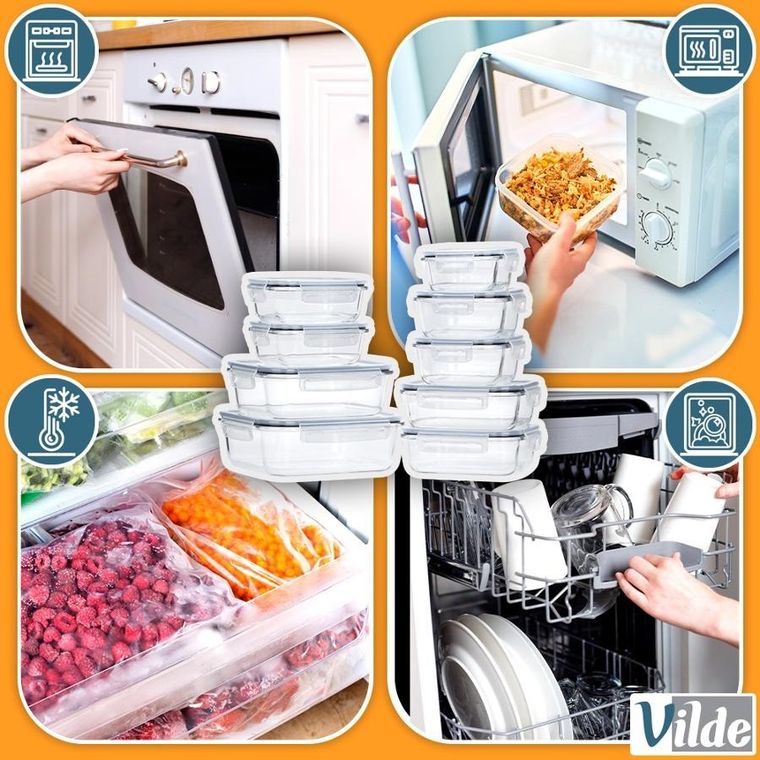 Vilde, pojemniki na żywność, szklane z pokrywką i uszczelką, 9 szt.