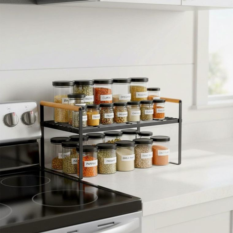 Vilde, półka kuchenna, metalowa, czarna, 33-21-19,5 cm