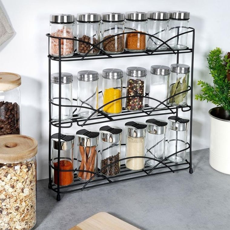 Vilde, półka na przyprawy, metalowa, czarna, 33.5-6.5-33.5 cm