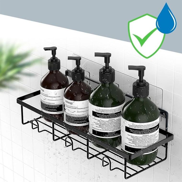 Vilde, półka pod prysznic, metalowa czarna, 4 szt.