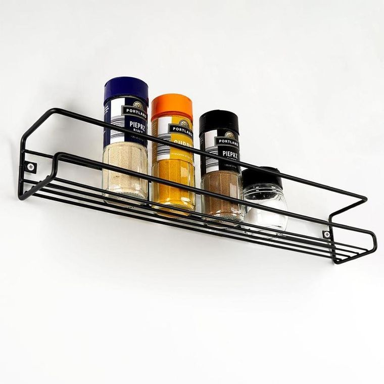 Vilde, półka ścienna na przyprawy, metalowa, czarna loft, 40-6.5-6.5 cm